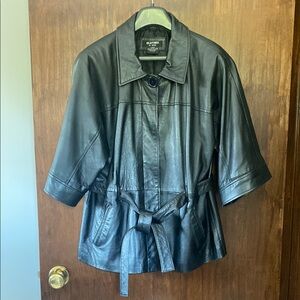 Clothes by Revue 3/4 Sleeve Black Leather Jacket with Belt